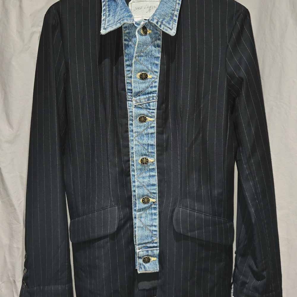 Greg Lauren Black and Blue Hybrid Sport Coat with Denim Details